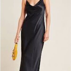 Anthropologie Bias Black Satin slip Dress
